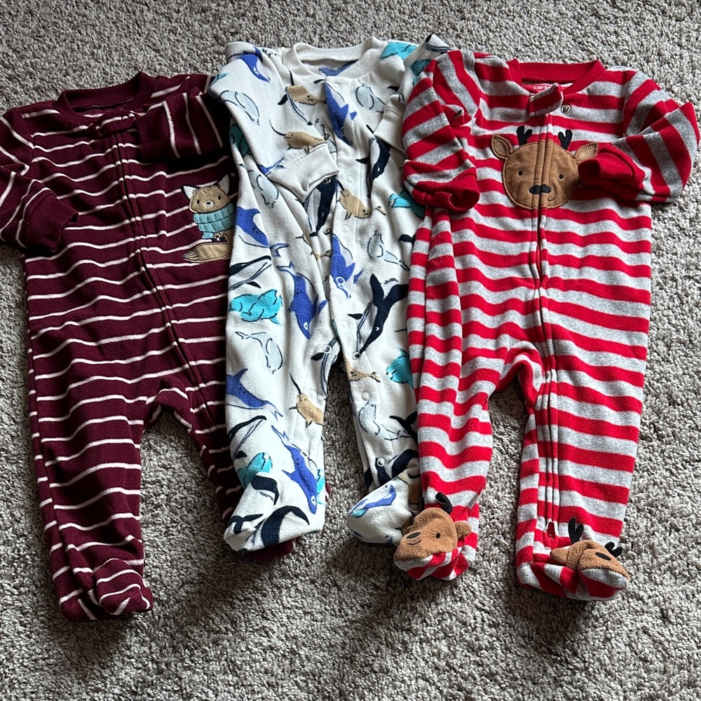Carter's Red, Blue, and Burgundy Kids Footies Set